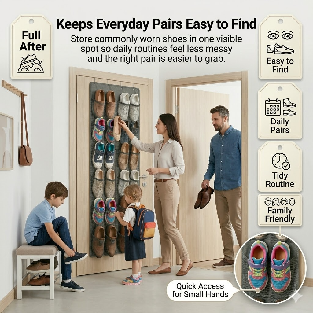 NIUTA Over-the-Door Shoe Organizer with 28 Mesh Pockets photo 4