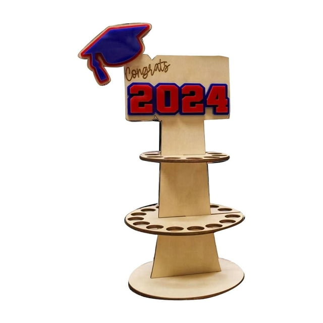 Tarro de dinero, soporte para regalo de graduación de 2024, soporte para efectivo, soporte de madera para recuerdo de fiesta Sombrero azul
