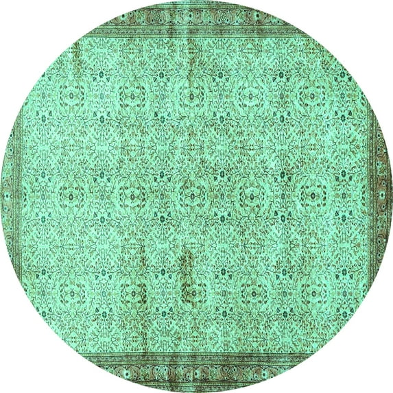 Ahgly Company Indoor Round Oriental Turquoise Blue Traditional Area Rugs, 4' Round