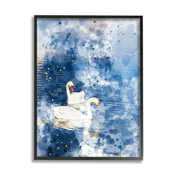 Stupell Industries Speckled Blue Ocean Scenery Calm White Swans Framed Wall Art, 24 x 30, Design by Nancy Crowell