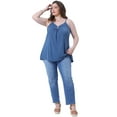 thumbnail image 3 of DARING DIVA Women's Plus Tank Tops with Button V Neck and Pleated Design 4X Blue, 3 of 6