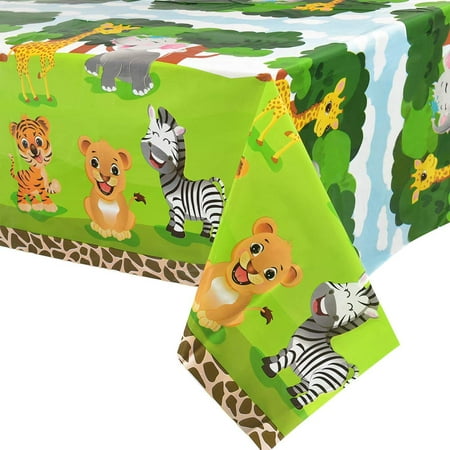 

WERNNSAI Safari Theme Party Table Cover - 2 Pack 54” x 108” Full Printed Disposable Plastic Tablecloth Zoo Jungle Animals Party Supplies for Kid Birthday Baby Shower Party Decorations