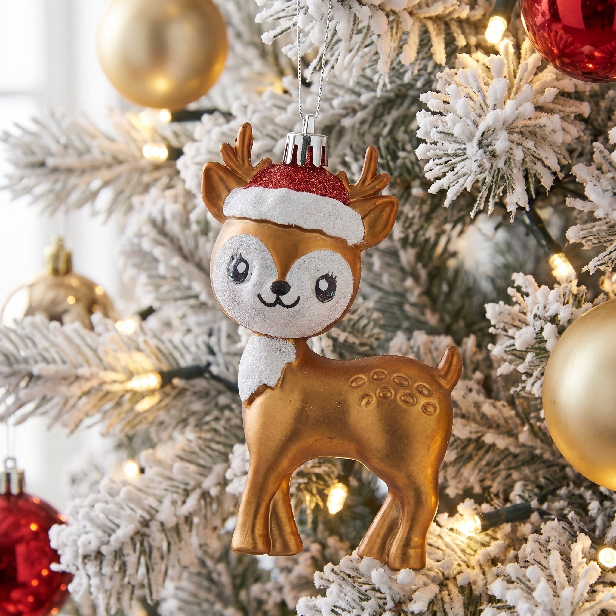 Gold and White Glitter Retro Reindeer Christmas Ornament, 4.5", by Holiday Time