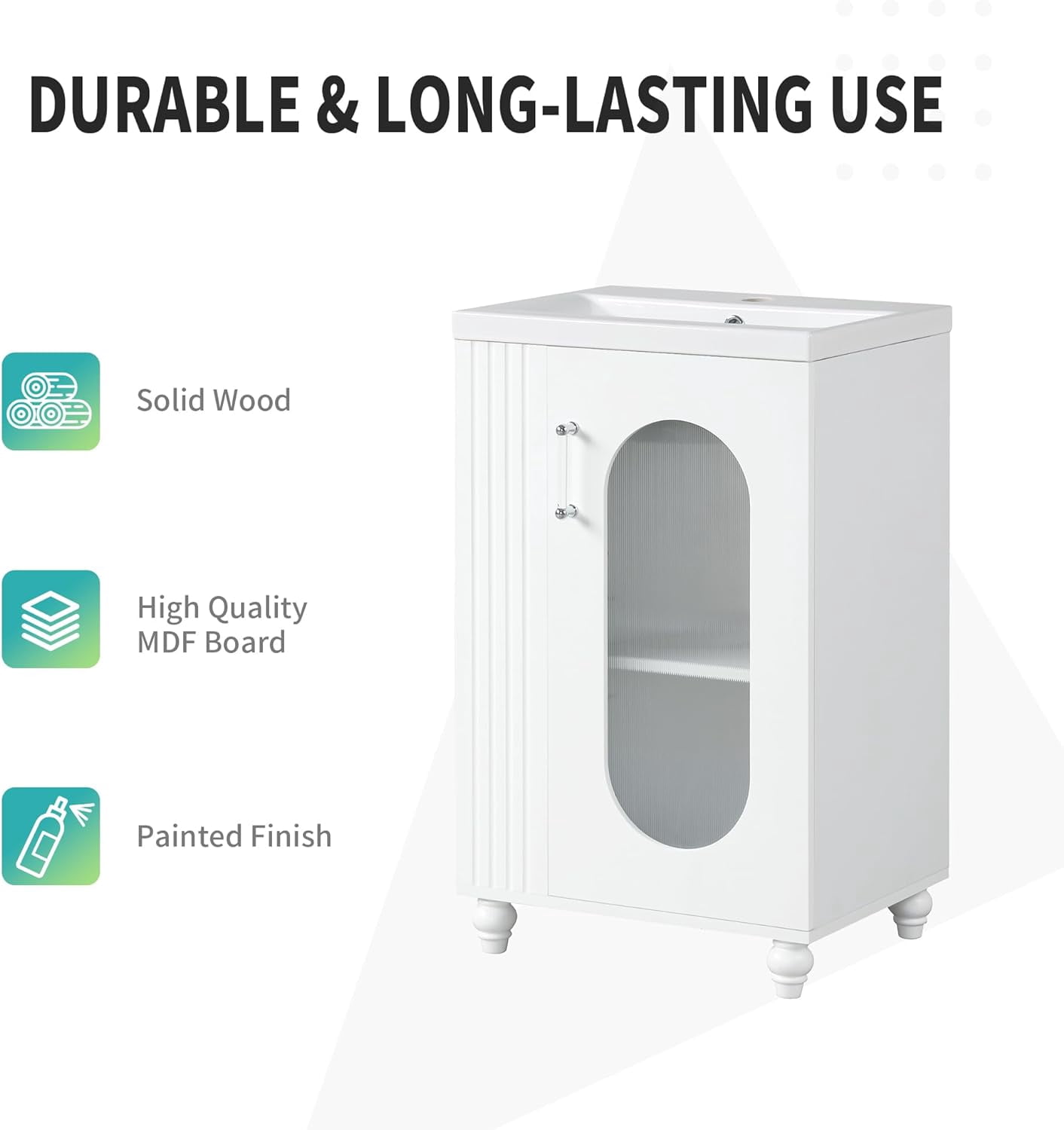 MIDODO 20" Small Bathroom Vanity with Sink, Modern  Wood Bathroom Cabinet with Paper Holder and Glass Door