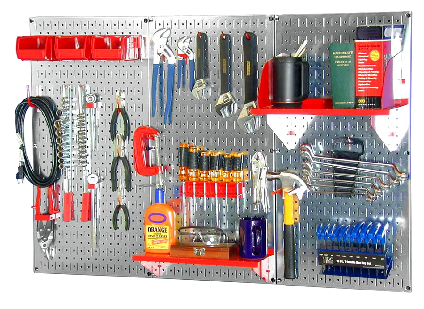 4ft Metal Pegboard Standard Tool Storage Kit Galvanized Metallic  Toolboard  Red Accessories