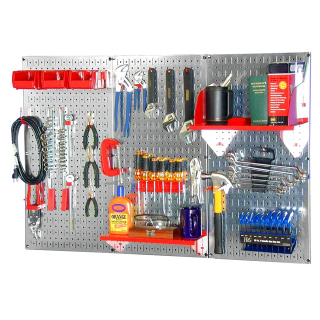 Wall Control 30WRK400GVR Kit de Rangement d'Outils Standard en Métal de 4 Pieds avec Panneau Galvanisé et Accessoires Rouges