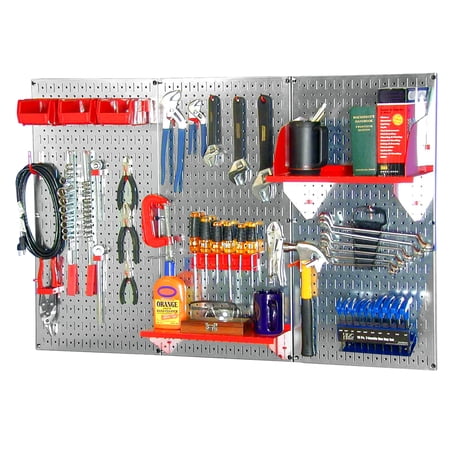 4ft Metal Pegboard Standard Tool Storage Kit - Galvanized Metallic Toolboard & Red Accessories price history on PriceWatchPro