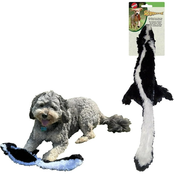 SPOT Skinneeez Skunk Dog Toy, No Stuffing Dog Toy, Soft Plush Interactive Toy for Medium & Large Dogs, for Light & Moderate Chewers, 23in
