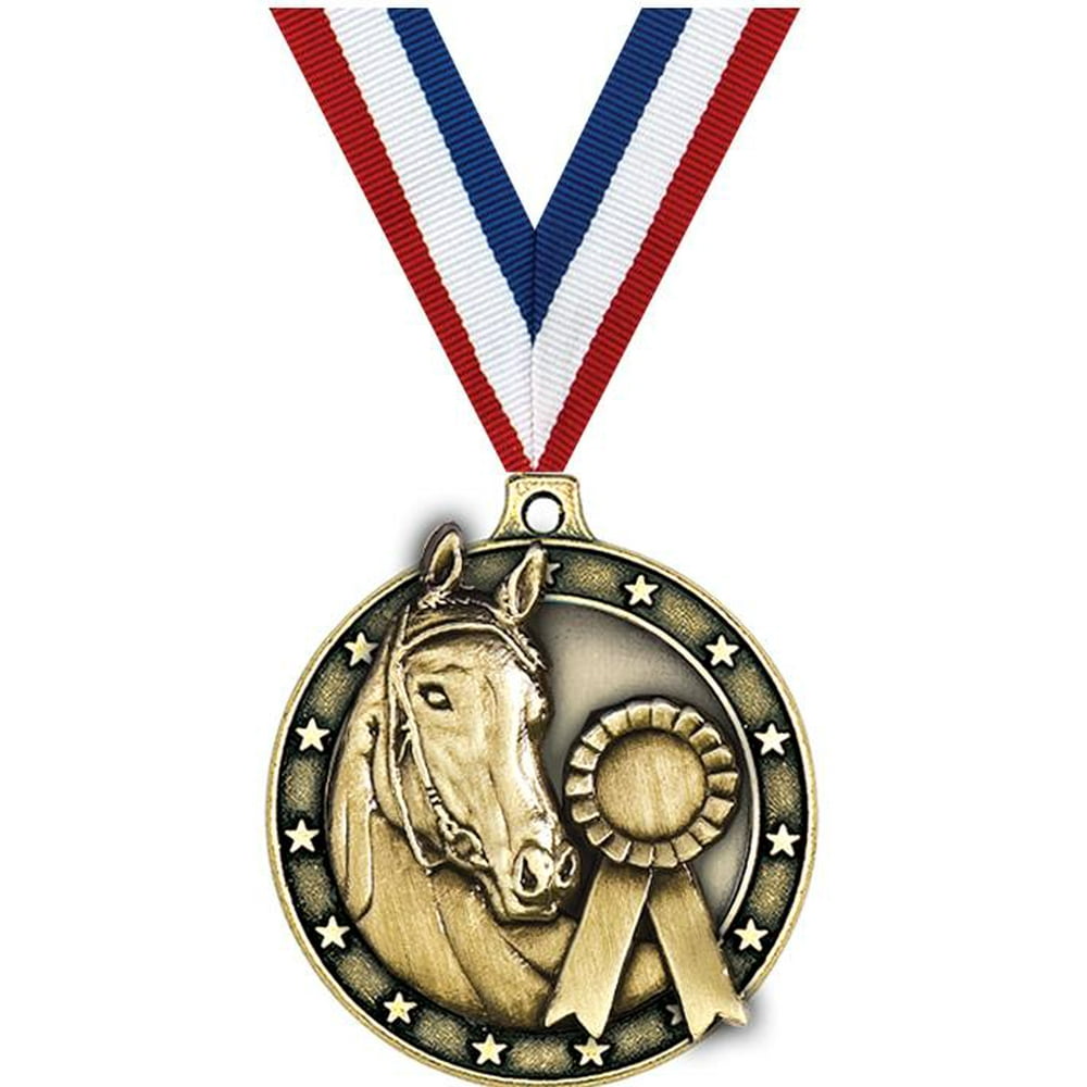 Horse Medals, 2" Gold Diecast Horse Medal Award 10 Pack
