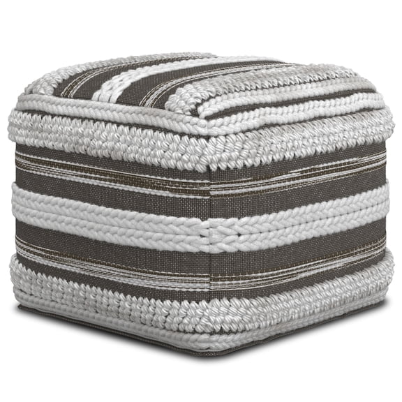 Simpli Home Simpli Home Sommer Boho Square Pouf in Natural/Taupe Grey Handloom Woven Pattern