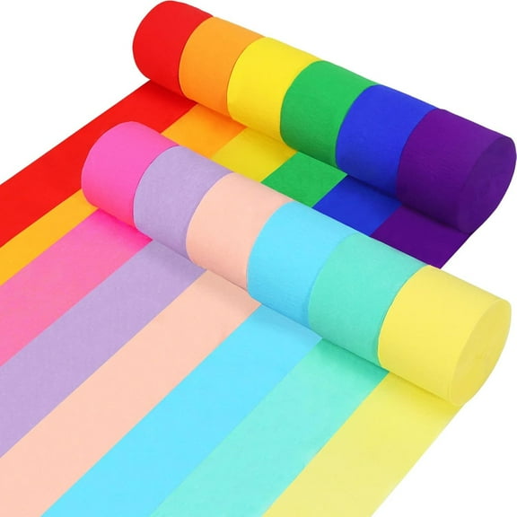 GoXteam Crepe Paper Streamers 12 Rolls 984ft, Pack of Rainbow Theme Party Streamers for Party Decorations, Birthday Decorations, Wedding Decorations (1.8 Inch x 82 Ft/Roll)