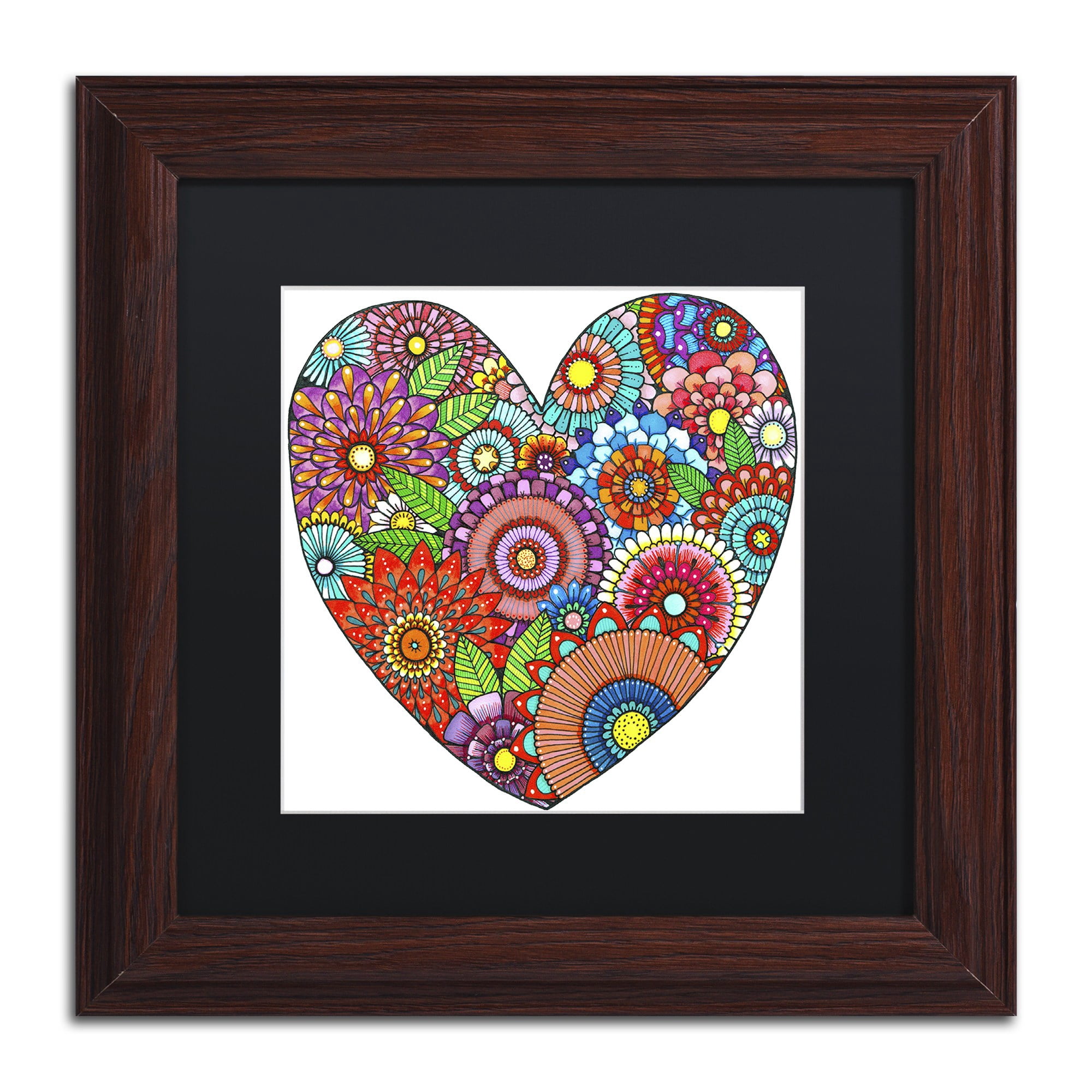 Trademark Fine Art "Floral Heart" Canvas Art by Hello Angel, Black Matte, Wood Frame