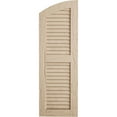 thumbnail image 2 of Ekena Millwork 18"W x 26"H (20" Low Side) Timberthane Hand Hewn Two Equal Louver w/Elliptical Top Faux Wood Shutters (Per Pair), Primed Tan, 2 of 6