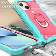 thumbnail image 5 of Dteck Case for iPhone 14 6.1-inch,Shockproof Rugged Rubber Armor 3-Layer Protection iPhone Case Hybrid Hard PC Back with Ring Holder Kickstand Cover,Green + Rose, 5 of 7