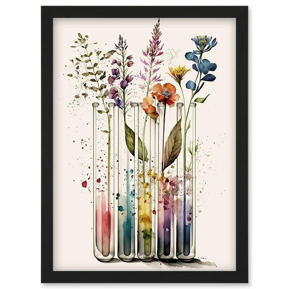 Wildflowers Rainbow Colour Water Glass Test Tubes Artwork Framed Wall Art Print A4