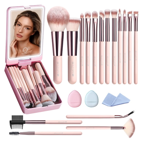 Juego De Brochas De Maquillaje Con Estuche, 20 Piezas, Juego De Brochas De Maquillaje Para Viaje, Base, Corrector, Colorete, Sombra De Ojos, Kit De Brochas Para Contorno En Polvo, Cejas, Pestañas, Con