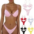 thumbnail image 3 of Sexy Women Solid Color Swimsuit Underwired Bra G-string Briefs Beach Bikini Set, 3 of 6