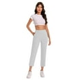 thumbnail image 6 of FRSASU Pants for Women Fashion Casual Work Pants Solid Elastic High Waisted Comfortable Fitness Yoga Cropped Pants White, 6 of 9
