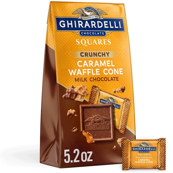 GHIRARDELLI Milk Chocolate Candy SQUARES with Caramel Waffle Cone Filling, 5.2 oz Bag