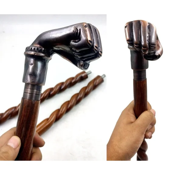 Wooden Walking Cane for Women and Men | Punch Style Antique Handle Walking Stick