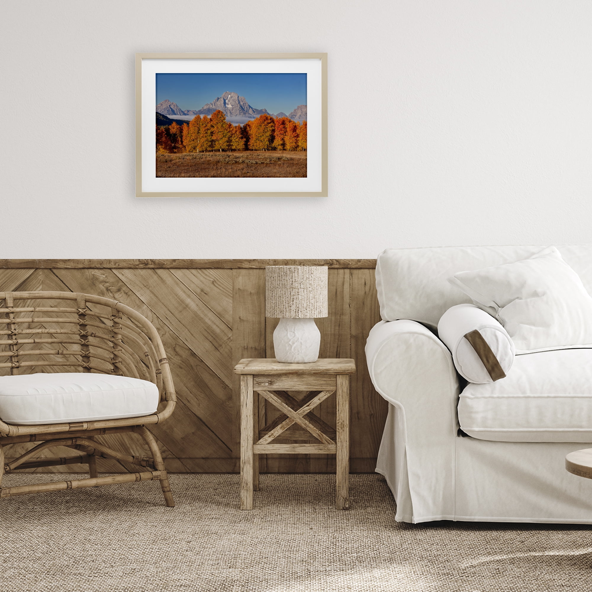 Autumn Tree Line With Mountain Birch Framed Print Under Glass, design by Shelley Carlisle
