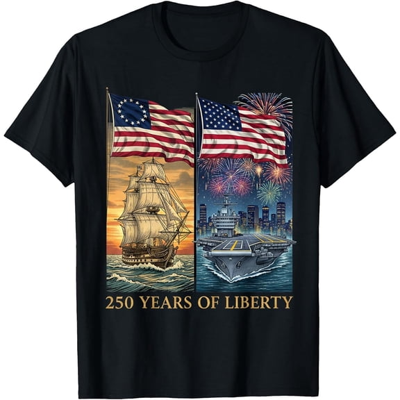 Men's 250 Years 1776-2026 250th Birthday Liberty Ships T-Shirt, Comfortable Breathable Soft Tee, Men's 100% Cotton Graphic T-Shirt 180gsm