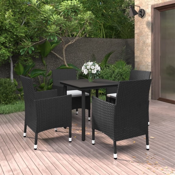 Casafoyer 5 Piece Patio Dining Set with Cushions Poly Rattan and Glass