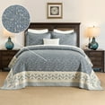 thumbnail image 3 of DDUOXIN Oversized Queen Bedspread, 102 X 120 Queen Size Comforter, 100% Cotton Floral Farmhouse Quilt, Lightweight Botanical Bedding Set, Blue Gray Beige Coverlet With Pillow Shams for All Season, 3 of 13