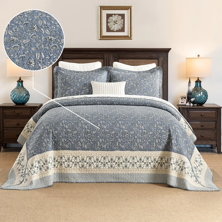 SahSahCasa 100% Cotton Oversized Quilted Bedspread – Soft, Breathable, And Cozy Blue Coverlet For King/Queen Beds (102×120 Inches)