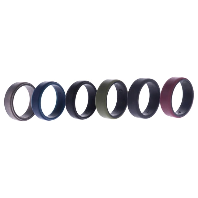 Juego de anillos de boda de silicona de 2 capas biselados de 8 mm - Azul de ROQ para hombres - Anillo de 6 x 12 mm