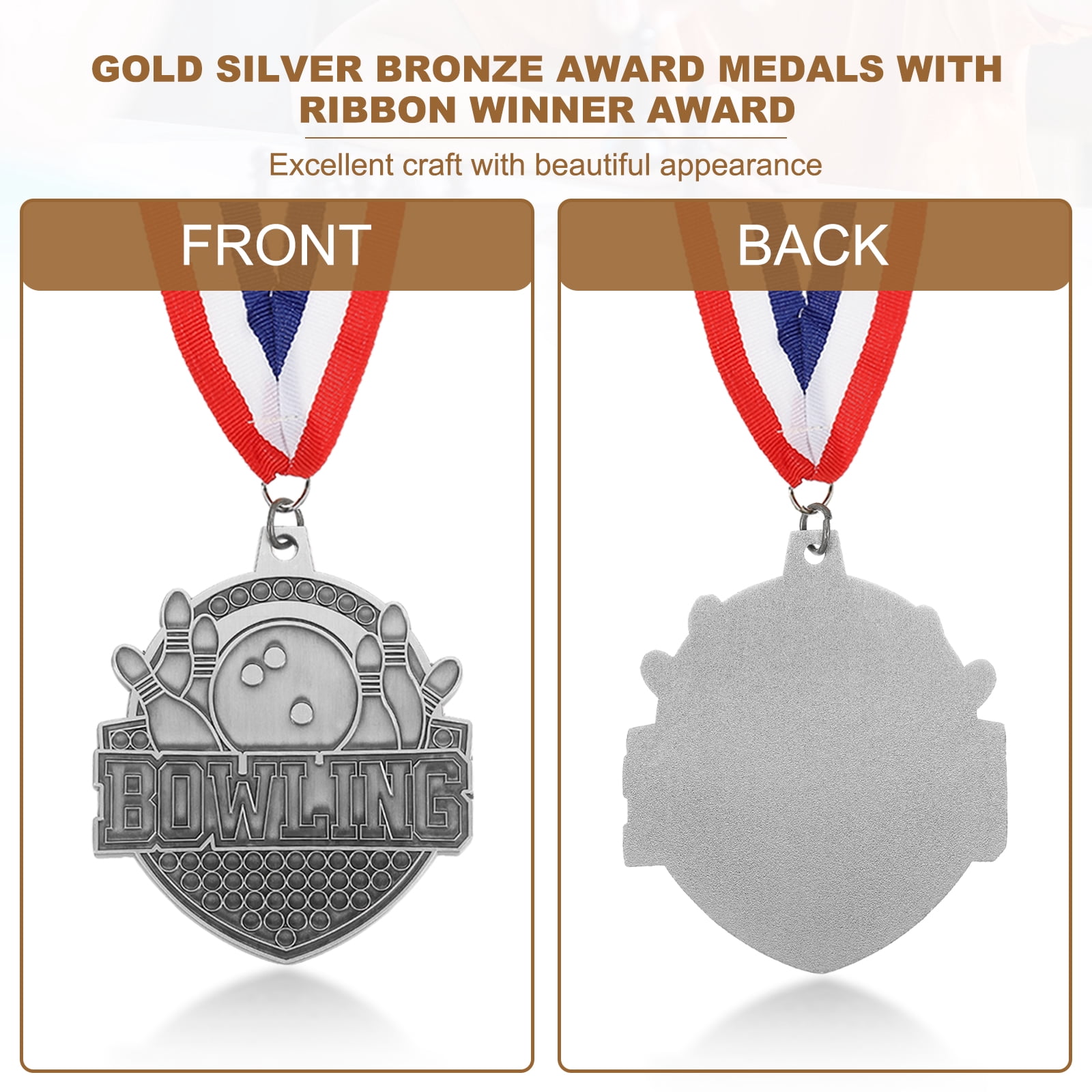 Uxcell Bowling Games Award Medals with Ribbons, Winner Medals Prizes for Competitions Sports Party Silver