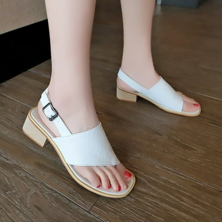 

HIBRO Fashion Large Size Belt Buckle Solid Color Flip Flops Thick Heel Sandals