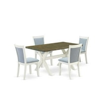 East West Furniture X076MZ015-5 5-Piece Dining Table Set Consists of a Wood Table and 4 Baby Blue Parson Chairs - Wire Brushed Linen White Finish