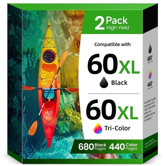 60XL Ink Cartridges Compatible for 60 Ink cartridge Combo Pack with Ink 60 Envy 100 110 120 Deskjet D2530 D2545 F2430 F4440(1 Black, 1 Tri-Color)