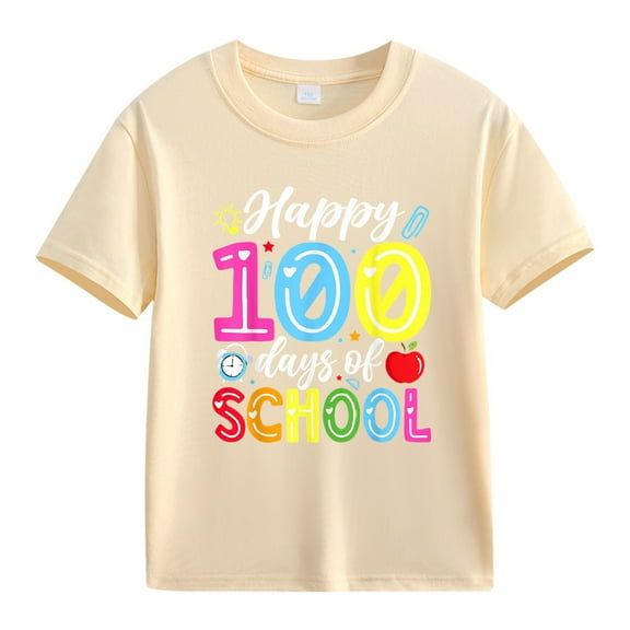 XQYLOS Girls' Summer-Themed Round Neck Graphic Top 100th Day Of School Celebration For Girls And Boys Kids T Shirts Fun Colorful Numbers