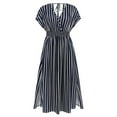 thumbnail image 5 of IROINNID Casual Dresses For Women Going Out Loose V-Neck Short Sleeve Strip Long Dress Cheap, 5 of 6