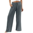 thumbnail image 2 of Gray Womens Sweatpants Linen Pants Women Summer Wide Leg Pants Elastic Waist Pants High Waisted Pants Casual Beach Trousers Casual Pants Women, 2 of 6