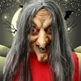 thumbnail image 5 of Halloween Witch Mask with Long Hair and Hat, Scary Latex Face Mask for Adults, Horror Dance Performance Costume Prop (1 Count), 5 of 6