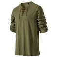 thumbnail image 4 of Yusimy Men's Medieval Lace-Up Henley Shirt Stand Collar Pullover Long Sleeve Top Vintage Medieval Style, 4 of 6