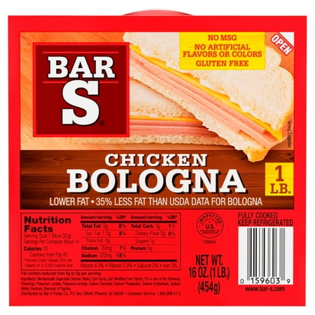 Bar S, Lower Fat, Chicken Bologna, 16 oz