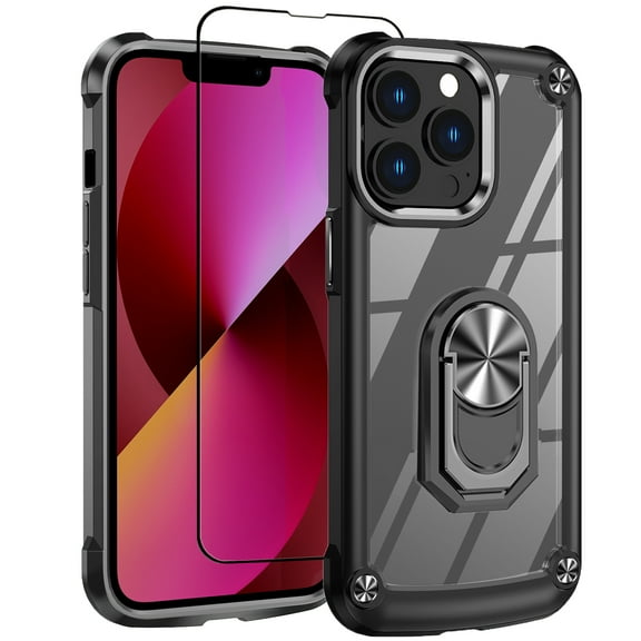 Black Phone Case For iPhone 13 Pro MAX With Superior Clear Tempered Screen Protector