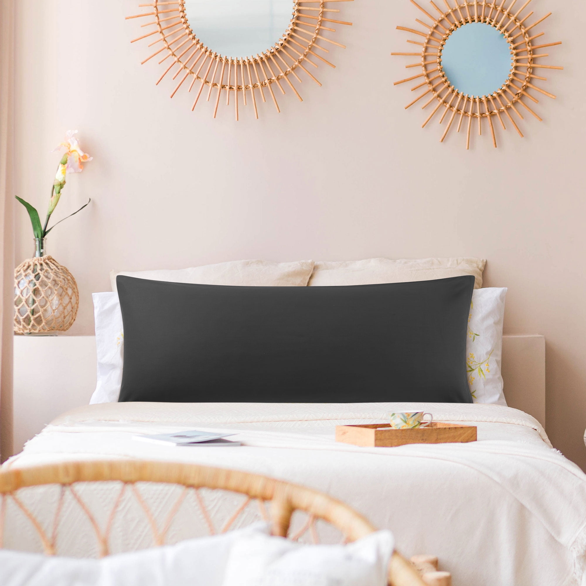 REGALWOVEN Zippered Body Pillow Cover Egyptian Cotton Pillowcases, Jumbo Black
