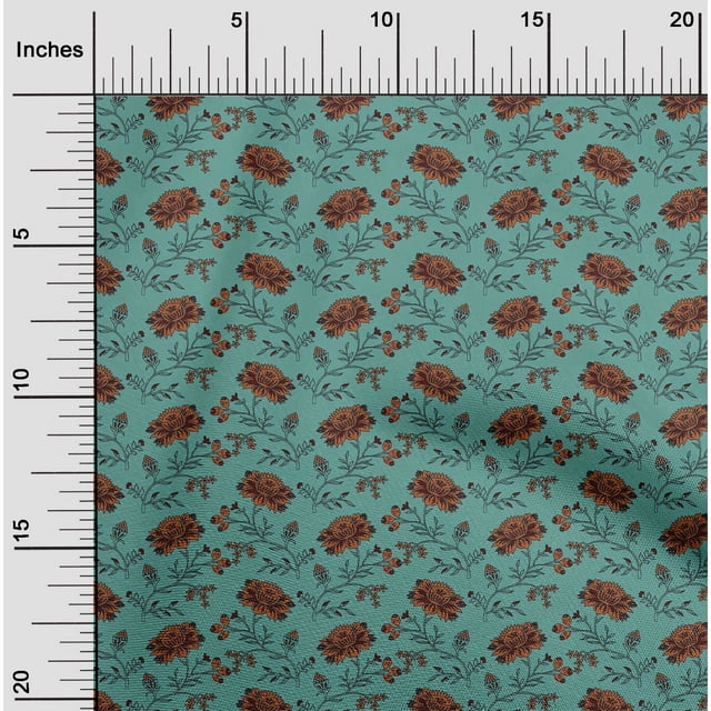 oneOone Polyester Lycra Fabric Leaves & Floral Block Print Fabric BTY 56 Inch Wide