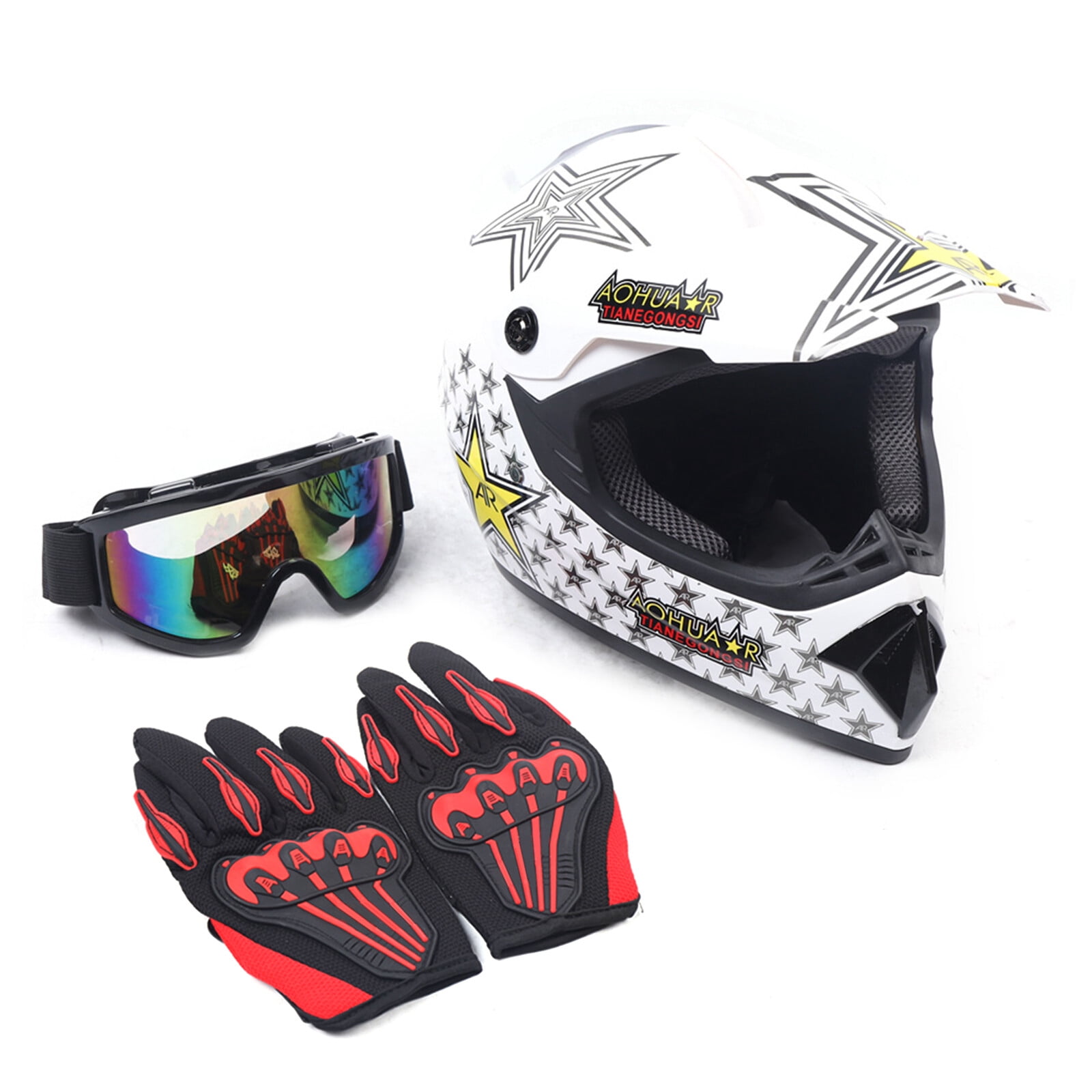 DOT Motorcycle Adult Helmet +Goggles +Gloves Motocross MX ATV Dirt Bike Off-Road