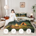thumbnail image 4 of Manfei Jungle Campfire Tents Queen Comforter Set 3 Pieces,Happy Camping Comforter Sets Queen,Green Brown,1 Comforter and 2 Pillowcases,Reversible, 4 of 6