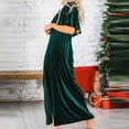 thumbnail image 5 of VERUGU Casual Work Dress for Women Short Sleeve Workwear Business Maxi Dress Elegant Velvet Long Dress for Office Formal Dress Green S, 5 of 5