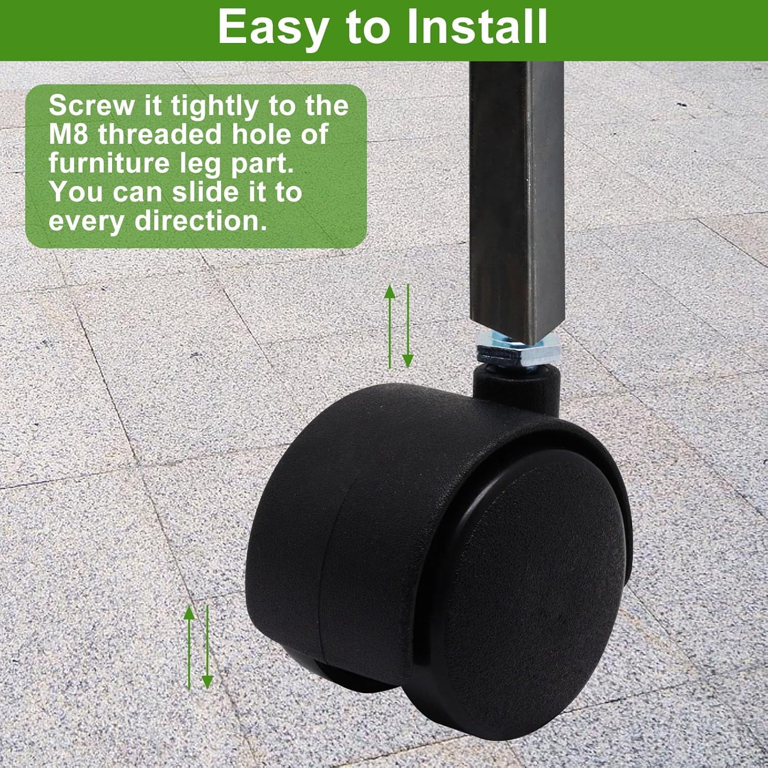 FRKSMD-Plastic Caster Wheels 1.5 Inch, M8 Threaded Swivel Casters Set of 4, Black Nylon Replacement Casters Wheels for Furniture Table Cabinet Office Chair