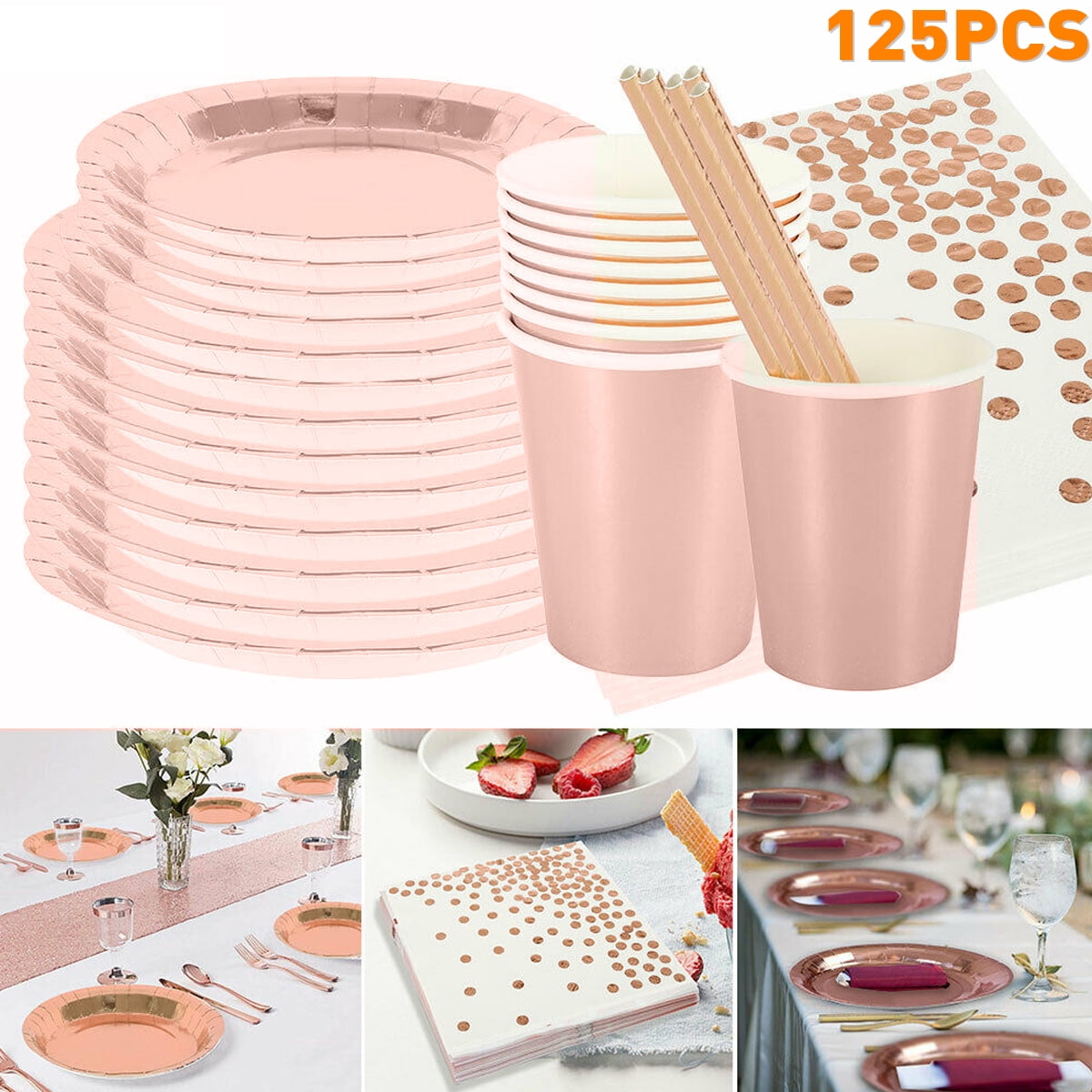 125PCS Rose Gold Party Supplies (Serves 25 Guests) Disposable