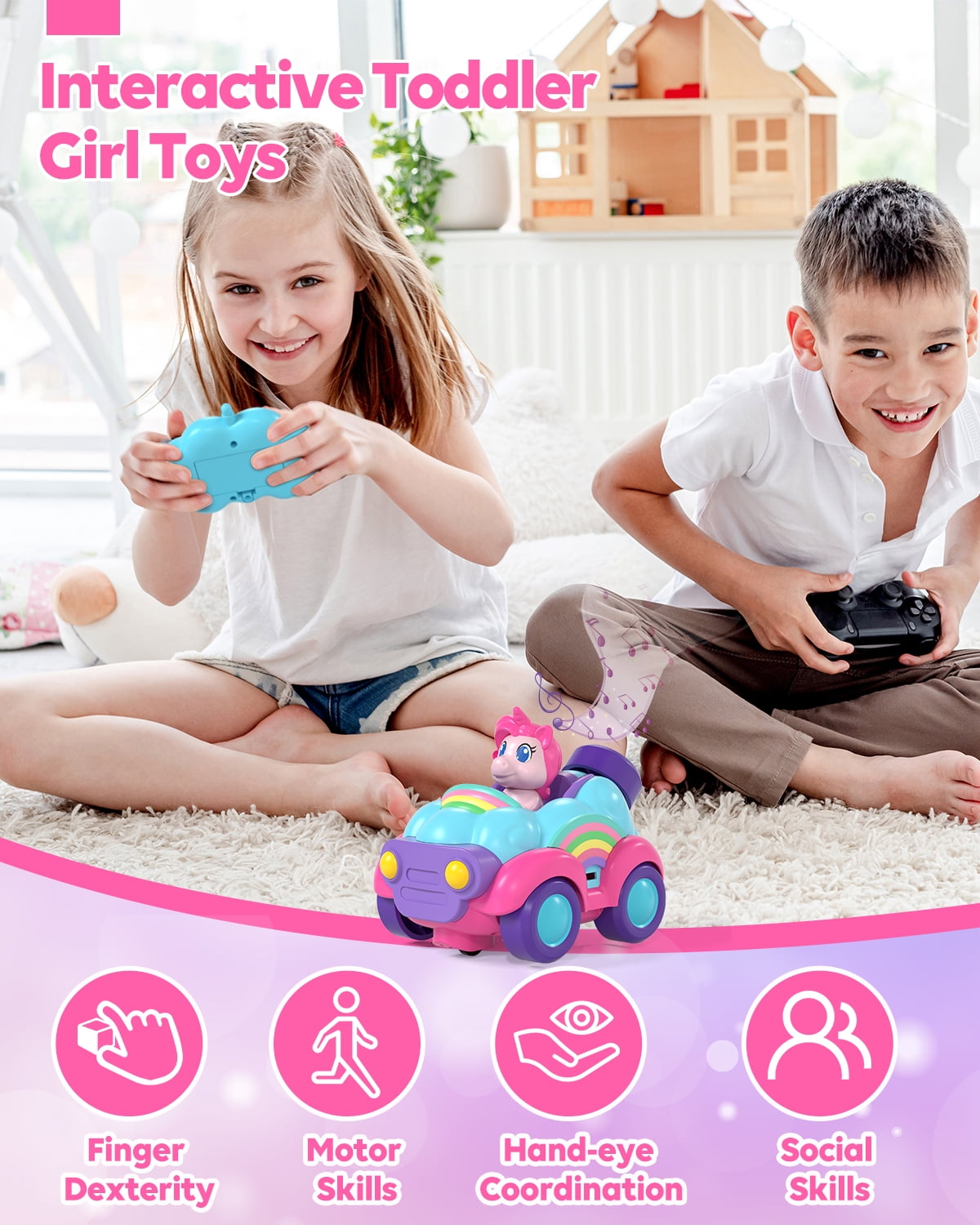 Toddler Girl Toys, Rechargeable Remote Control Car for Toddlers Ages 2-4 Girls Old Girl Toys, Unicorn Toys RC Cars with Lights & Music, Toys for 3 Year Old Girls