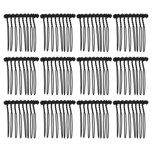 Unique Bargains 12 Pcs No Slip Hair Side Combs Accessories Metal 1.3" Black